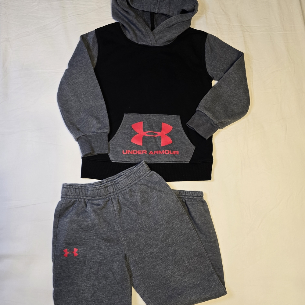 Under Armour Boys Black and Gray Hoodie Set with Pink Logo